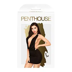 Мінісукня Penthouse - Heart Rob Black M/L, хомут, глибоке декольте, мініатюрні стрінги - мініатюра 3