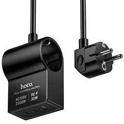 Мережевний зарядний пристрій Hoco AC33 Win 1 position 30W QC+PD 1USB-A/2C/1Socket 1.5 м Black