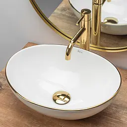 Умивальник Rea Sofia gold edge накладний REA-U3287, Білий - мініатюра 3