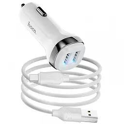 АЗП Hoco Z40 Superior 2.4A (2USB-A) + кабель USB to Type-C Білий