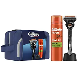 Набір косметики Gillette Бритва ProGlide з 1 змінним лезом + Гель для гоління Fusion5 200 мл + Підставка + Косметичка (8700216534420)