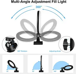 Кільцева USB LED лампа Puluz PKT3126B 10.2" + затискач - мініатюра 4