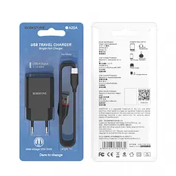 Зарядний пристрій Borofone BA20A Sharp 1 USB 2.1 A комплект із кабелем Micro - мініатюра 2