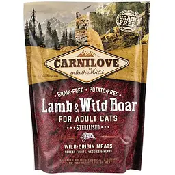 Беззерновий сухий корм для стерилізованих котів Carnilove Cat Lamb & Wild Boar Sterilised з ягням і диким кабаном 400 г