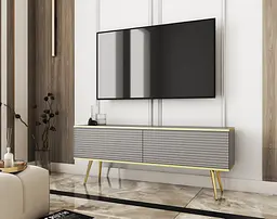 Тумба під телевізор Perfect Home Оро / Oro 2-дверна з золотими ніжками RTV135 MDF Сірий (PFH-091330)