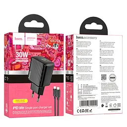 Комплект зарядного пристрою Hoco CS22A Value 1USB-C PD/QC 30W Type-C to Lightning Black (33609_3210137) - мініатюра 2