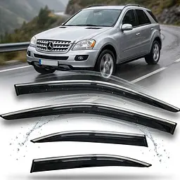 Дефлектори вікон вітровики Benke для Mercedes-Benz ML 350 W164 2005-2011 Молдинг Нержавіюча сталь 3D (BBZML0523-W/S)