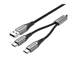 Кабель USB Type-C Vention 2-in-1 USB-A to Dual USB-C Y-Splitter Cable 1m Gray (CQOHF)