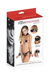 Нашийник з наручниками та ланцюжком Fetish Tentation Neck and Wrist Chain Straps з маскою на очі Fetish Tentation SO3745 91425 - мініатюра 1