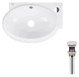 Комплект Qtap Leo: Раковина підвісна овальна права 430x285x160 мм White + Донний клапан PU02O (QT11115011RWN47333)