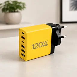 Зарядний пристрій мережевий на 6 USB-портів зі швидким заряджанням і захистом, жовтий - мініатюра 2