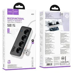 Мережевий подовжувач Hoco AC21 Sunlight 4-bit (1C3A) Desktop Socker Black - мініатюра 5