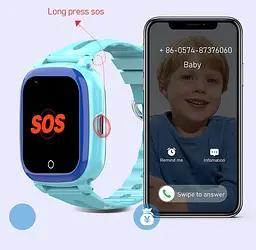 Розумний дитячий годинник Lemfo D16 з 4G SIM-картою, HD відеодзвінками, прослуховуванням та IP67 вологозахистом Синій - мініатюра 6