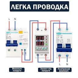 Цифрове реле контролю напруги та струму однофазне TOMZN TOVPD1-60 60A Розумний захисний автомат змінного струму (19605) - мініатюра 4