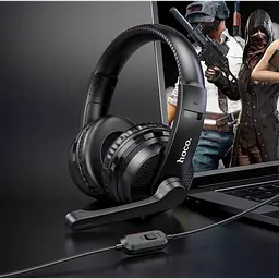 Навушники ігрові з мікрофоном Hoco W103 Magic tour AUX/USB дротові, з наголов'ям Чорні - мініатюра 2
