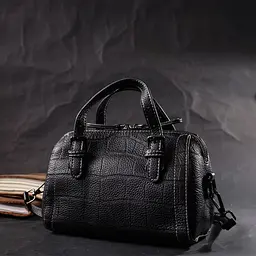 Мініатюрна сумка жіноча з двома ручками з натуральної шкіри Vintage 22358 чорна - мініатюра 9