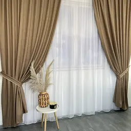 Мікровелюрові штори золотистого кольору на тасьмі 2шт. 200х270 ALBO pbe0052513 - мініатюра 5