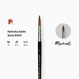 Пензель колонок круглий Raphael Kolinsky Sable, №12, професійний, коротка ручка - мініатюра 2