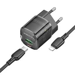 МЗП Borofone BN17 Sunlight PD20W+QC3.0 (1USB-A/1C) + кабель Type-C to Lightning Transparent black - мініатюра 3