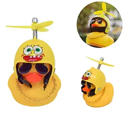 Качка декоративна в шоломі Sponge Bob, жовта уточка для авто з очками та пропелером Red Broken Duck - мініатюра 2
