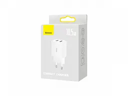 Мережевий зарядний пристрій Baseus Compact Charger 2USB 10.5 W EU CCXJ010202 White - мініатюра 2