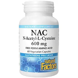 N-ацетилцистеїн Natural Factors N-Acetyl-L-Cysteine Amino Acid 600 мг 60 веганських капсул