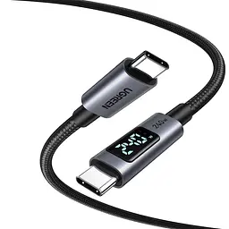 Кабель UGREEN L530 USB-C - USB-C PD 240 Вт з LED-дисплеєм 3 м чорний (65868)