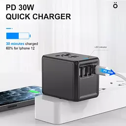 Універсальний адаптер Otravel для подорожей чорний 30W SL-207 - мініатюра 6