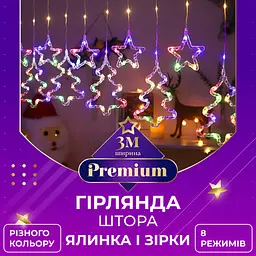 Гірлянда-штора Зірки та ялинки розмір 3*0,9 м 10 фігур, мультиколор GarlandoPro 1733069ML - мініатюра 8