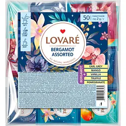 Чай чорний асорті Lovare Bergamot Assorted 100 г (50 шт. х 2 г)