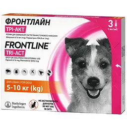 Краплі Boehringer Ingelheim Frontline Tri-Act від бліх та кліщів для собак, 5-10 кг, 3 піпетки + Плед для пікніка Frontline, темно-синій - мініатюра 2
