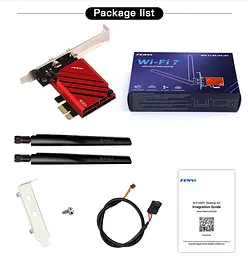 Мережева карта PCI-E Fenvi FV-BE8800 Wi-Fi 7 тридіапазонний адаптер модуль Bluetooth 5.4 Black Red (19127) - мініатюра 10
