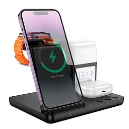 Зарядка Qi HOCO Crown 3-in-1 night light wireless fast charger with clock cq9 |15W| - мініатюра 2