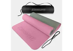 Килимок для йоги та фітнесу EasyFit TPE+TC 6 мм двошаровий рожево-сірий + чохол (EF-1924s-PKGY)