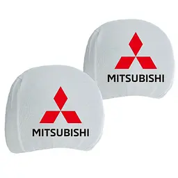 Чохли для підголівників Універсальні Mitsubishi Білі Кольоровий логотип 2 шт