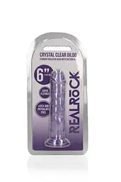 Фалоімітатор RealRock Crystal Clear Realistic Dildo 6'' 14.5 см фіолетовий - мініатюра 2