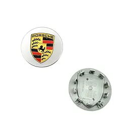 Ковпак колеса Porsche хром + золото 76мм пластик 1шт (ковпачок, заглушка диску) OEM 7PP601150A