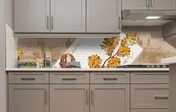 Вініловий кухонний фартух Дубове листя наклейка для кухні ПВХ місто Абстракція Бежевий Happy Pocket Z181438