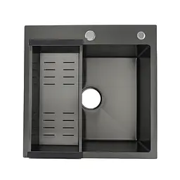 Кухонна мийка Gappo GS5050-6 накладна 500x500 мм, нержавіюча сталь, поверхня PVD, Чорний - мініатюра 2