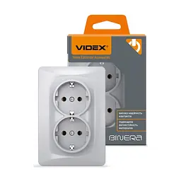 Розетка Videx BINERA 2ая с заземлением серебр (VF-BNSK2G-SS) - мініатюра 4