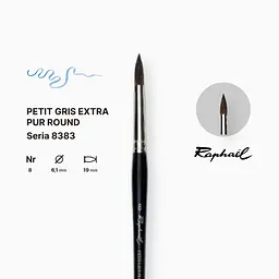 Пензель білка кругла Raphael Petit Gris Extra Pur, №8, професійний, коротка ручка - мініатюра 2