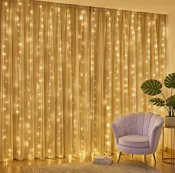 Світлодіодна гірлянда-штора 3 х 3 м 300 LED з пультом і гачками Теплий колір (00430)
 