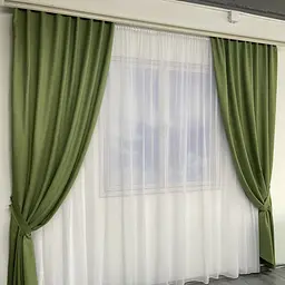 Мікровелюрові штори зеленого кольору 2шт. 150х270 з білим шифоновим тюлем 400х270, на тасьмі ALBO pbe0052660 - мініатюра 6