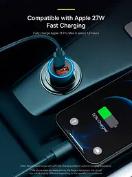 Автомобільний зарядний пристрій Baseus Golden Contactor Max Dual Fast Charger Car Charger U+C 60W Dark Gray (CGJM000113) [77942] - мініатюра 9