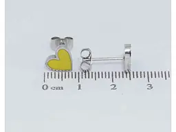 Сережки Xuping TTM Stainless Steel колір Родій пусети "Сердечки Патріотичні жовто-блакитні" (169090) - мініатюра 2