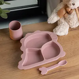 Набір силіконового посуду для дітей Динозавр 3 предмети, рожевий TS Kitchen HP34545P - мініатюра 2