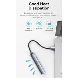 Хаб USB 3.0 - 1xUSB 3.0/3xUSB 2.0, 0.15м, 5 Гбіт/с, Grey Vention - мініатюра 10