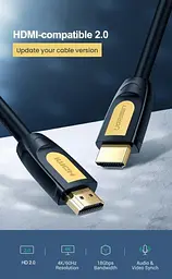 Кабель Ugreen HD101 HDMI Round Cable 4K 30Hz  HDMI 1.4 10 м жовтий/чорний (10170) - мініатюра 2