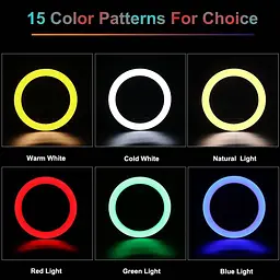 Селфи-лампа LED кольцевая Voltronic MJ-20 RGB 20см + штатив - мініатюра 10