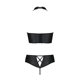 Комплект з еко-шкіри Passion NANCY BIKINI L/XL, black, бра та трусики з імітацією шнурівки - мініатюра 6